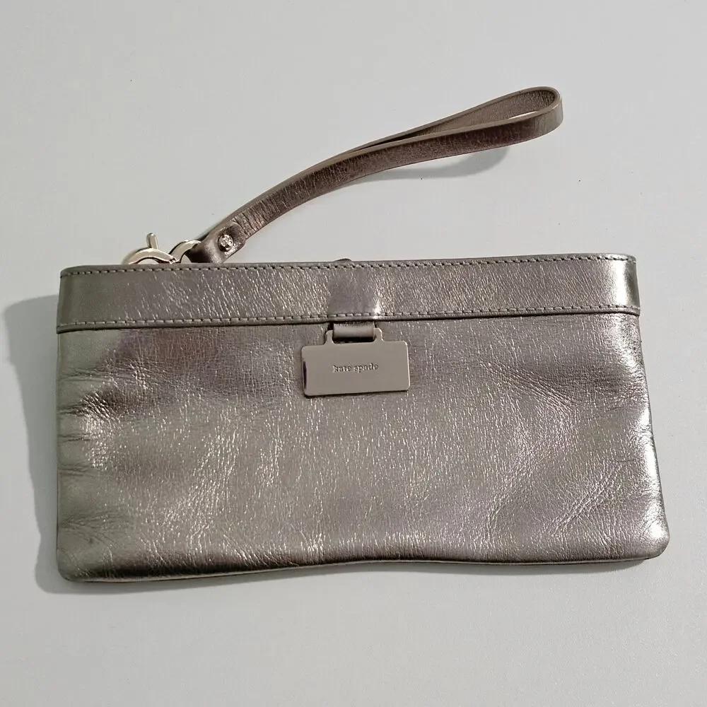 Kate Spade Zippered Christy Jane Street Gold Leather Hot Pink Wristlet Pouch
